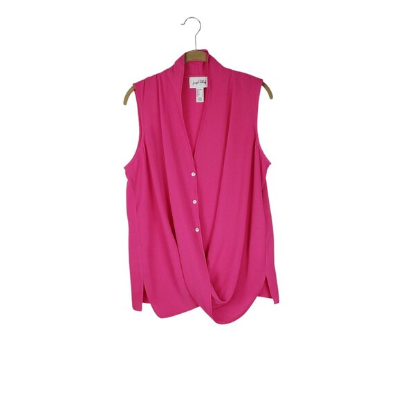 Joseph Ribkoff Twist Crossover Top Hot Pink Sleeveless Button 211262 Size 12 - Picture 1 of 5